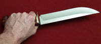 # B-003. Hunting knife for wide hand. D2. 8.5". 62 HRC. Bronze. Bubinga.