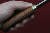 # B-010. Hunting knife. 8.3". D2. 62 HRC. Bronze. Bubinga.