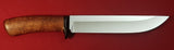 # B-034. Hunting knife. 8.5". D2. 62 HRC. Micarta Guard. Roasted Bird's Eye Maple.