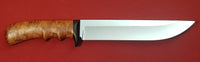 # B-035. Hunting knife. 8.5". D2. 62 HRC. Micarta Guard. Roasted Bird's Eye Maple.