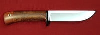 # B-037. Hunting knife. 5.1". D2. 62 HRC. G10 Guard. Roasted Bird's Eye Maple. Stabilized Cabreuva.