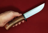 # B-037. Hunting knife. 5.1". D2. 62 HRC. G10 Guard. Roasted Bird's Eye Maple. Stabilized Cabreuva.