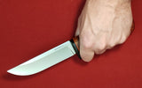 # B-037. Hunting knife. 5.1". D2. 62 HRC. G10 Guard. Roasted Bird's Eye Maple. Stabilized Cabreuva.