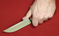 # B-037. Hunting knife. 5.1". D2. 62 HRC. G10 Guard. Roasted Bird's Eye Maple. Stabilized Cabreuva.